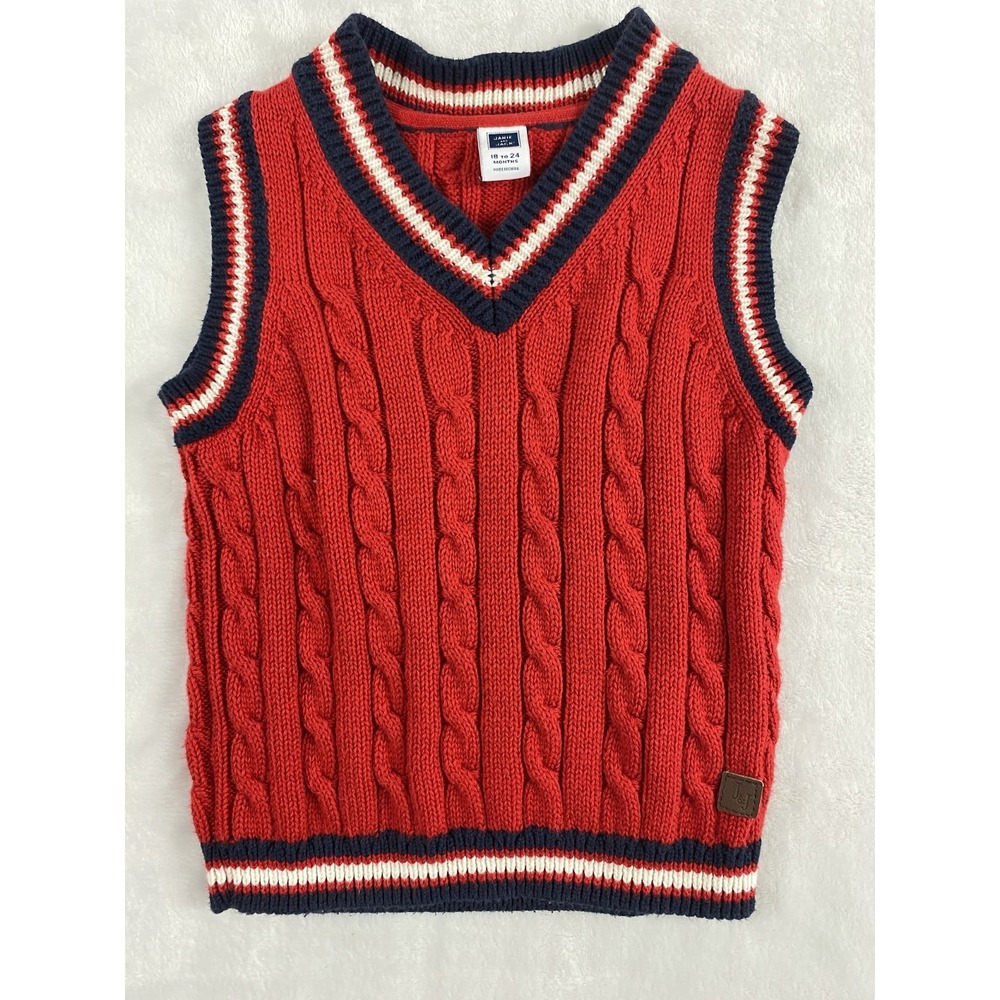 Janie and Jack Knit Vest Sweater‎ Baby Sz 18-24 Months Cotton Red Preppy Church